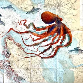 Gyotaku de poulpe sur carte